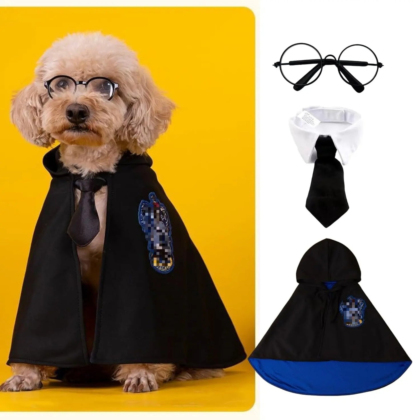 Wizard pet costume with Cloak, Tie and glasses