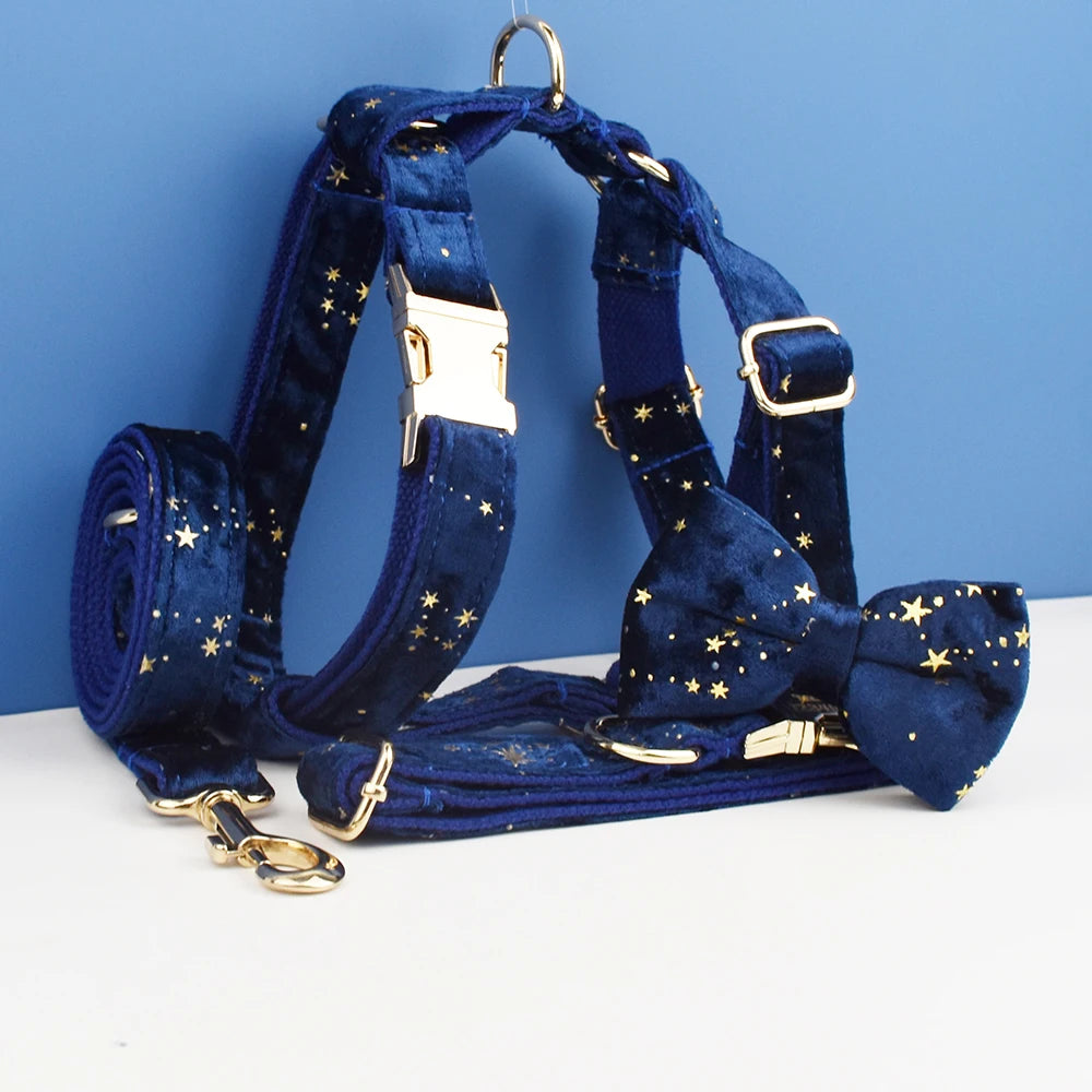 Luxury Velvet Pet Collar Leash Harness Set