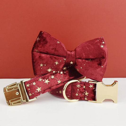 Luxury Red Velvet Dog Collar  with Leash