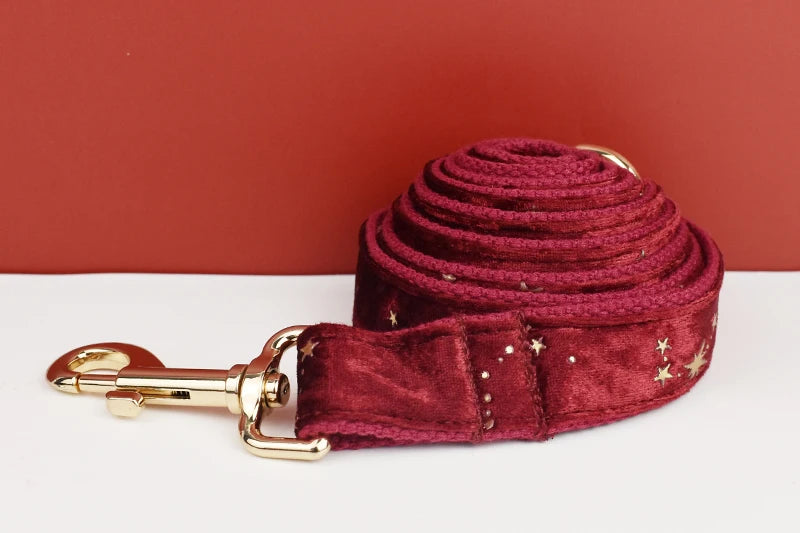 Luxury Red Velvet Dog Collar  with Leash