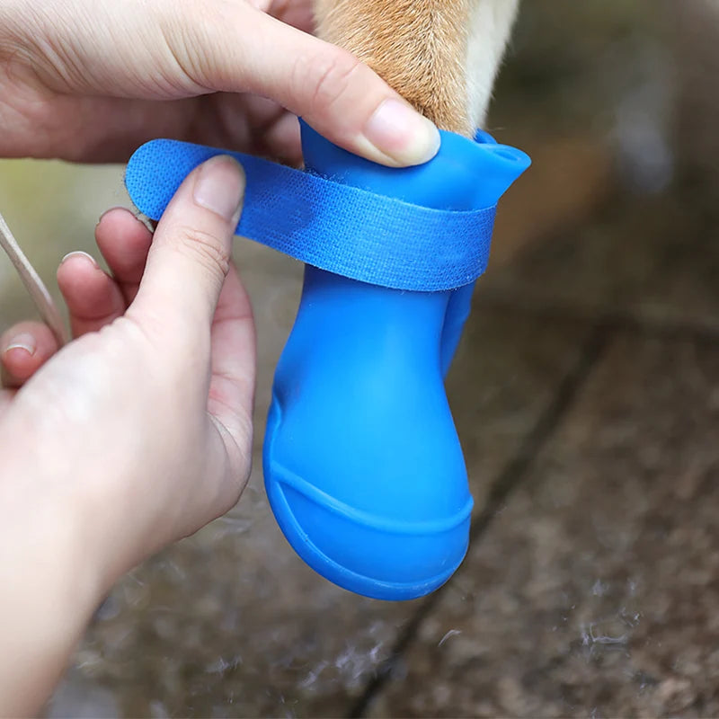 4Pcs Pet WaterProof Rainshoe Anti-slip Rubber Boot