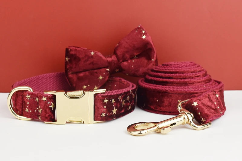 Luxury Red Velvet Dog Collar  with Leash