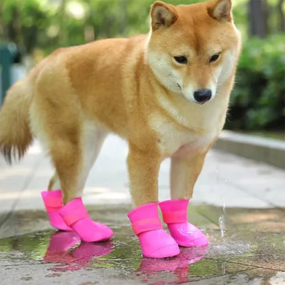 4Pcs Pet WaterProof Rainshoe Anti-slip Rubber Boot