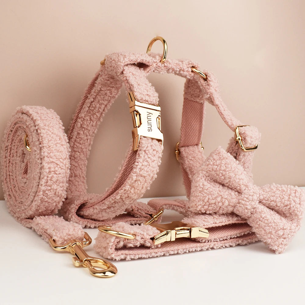 Luxury Pet collar Teddy fabric Rose gold