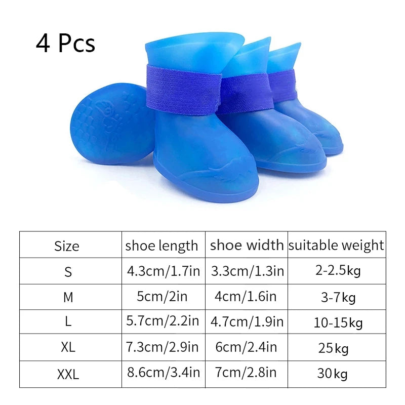 4Pcs Pet WaterProof Rainshoe Anti-slip Rubber Boot