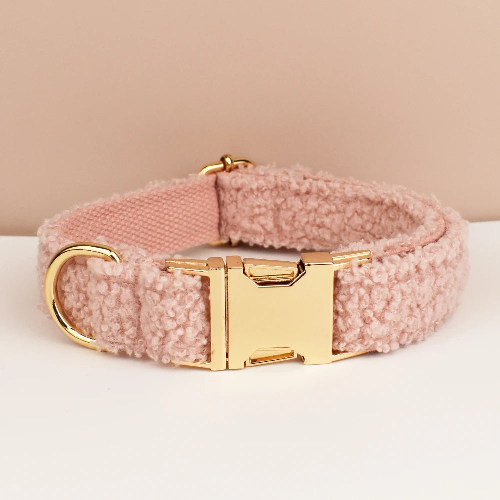 Luxury Pet collar Teddy fabric Rose gold