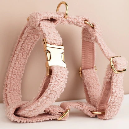 Luxury Pet collar Teddy fabric Rose gold